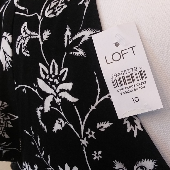 LOFT Rainforest Cutout Button Back Midi Dress, Floral Black and White. - Picture 13 of 15